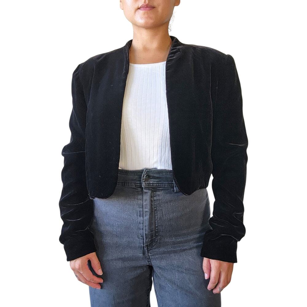 90s Kay Unger Black Velvet Cropped Bolero Jacket Size Medium